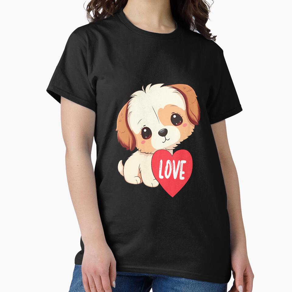 Cute Dog With Red Heart Love Valentines Day for Dog Lover by Vexel Studio