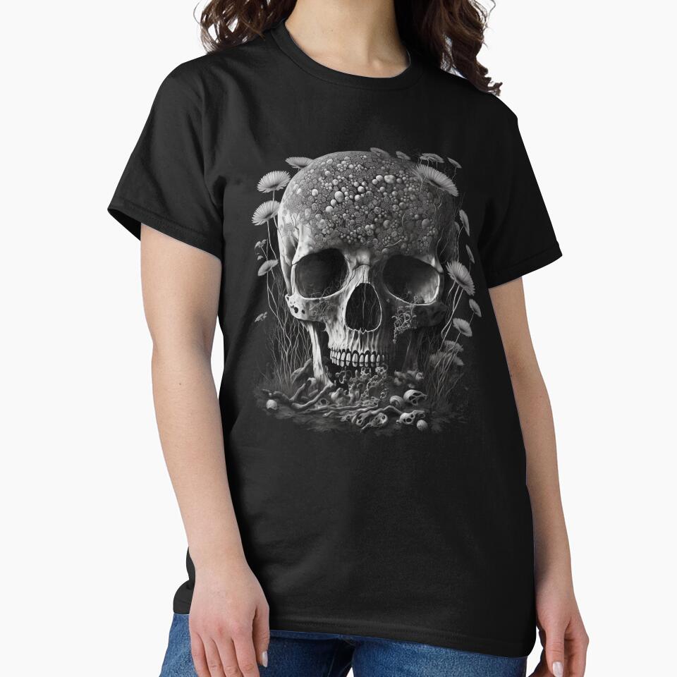 Creepy Skull with BloomingFlowers - Goth Wicca Occult by WILDEVIOLET