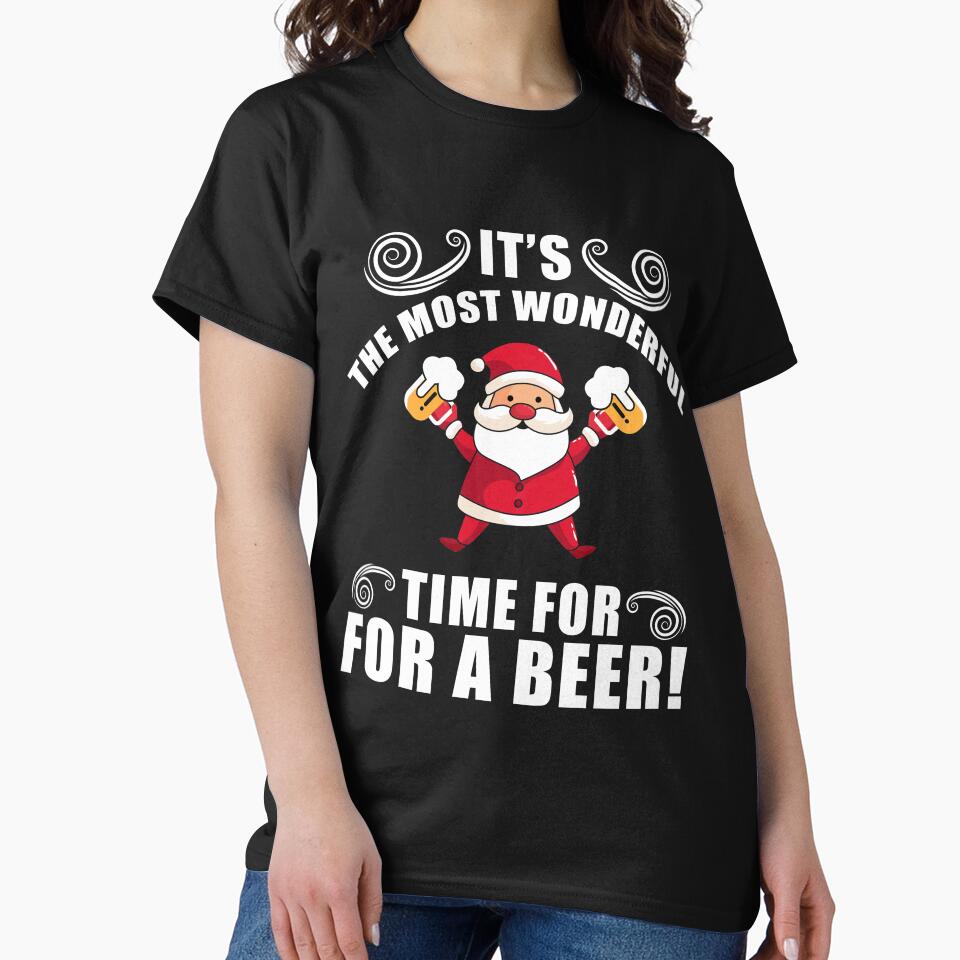 It’s the Most Wonderful Time for a Beer T-Shirt Funny Christmas Santa Tee by AllStarMerch