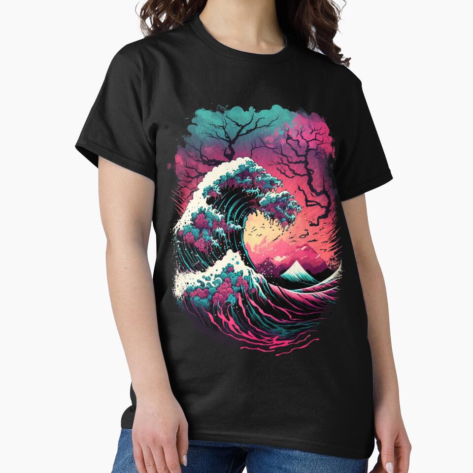 Retro Japanese Synthwave Great Wave T-Shirt Design by JOLI Design