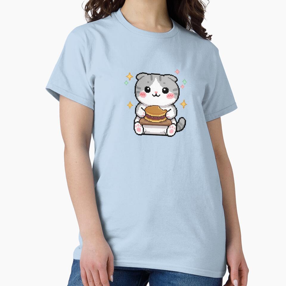 Pixel Cat Eating Dorayaki – 16-Bit Retro Animal Art by ClosetCrown