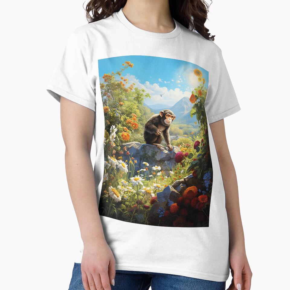 Monkey in a Colourful Garden Poster by WSMonkeyPosters