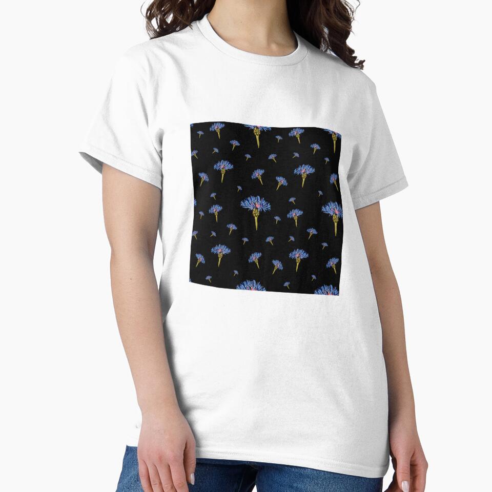 Flower blue violet pattern hand drawn watercolor black by Yana Mustafina | Boho Soulful Designs