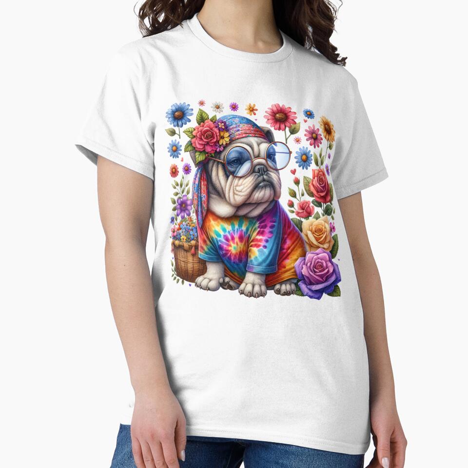 Adorable Hippie Bulldog Sublimation Design by Colorten