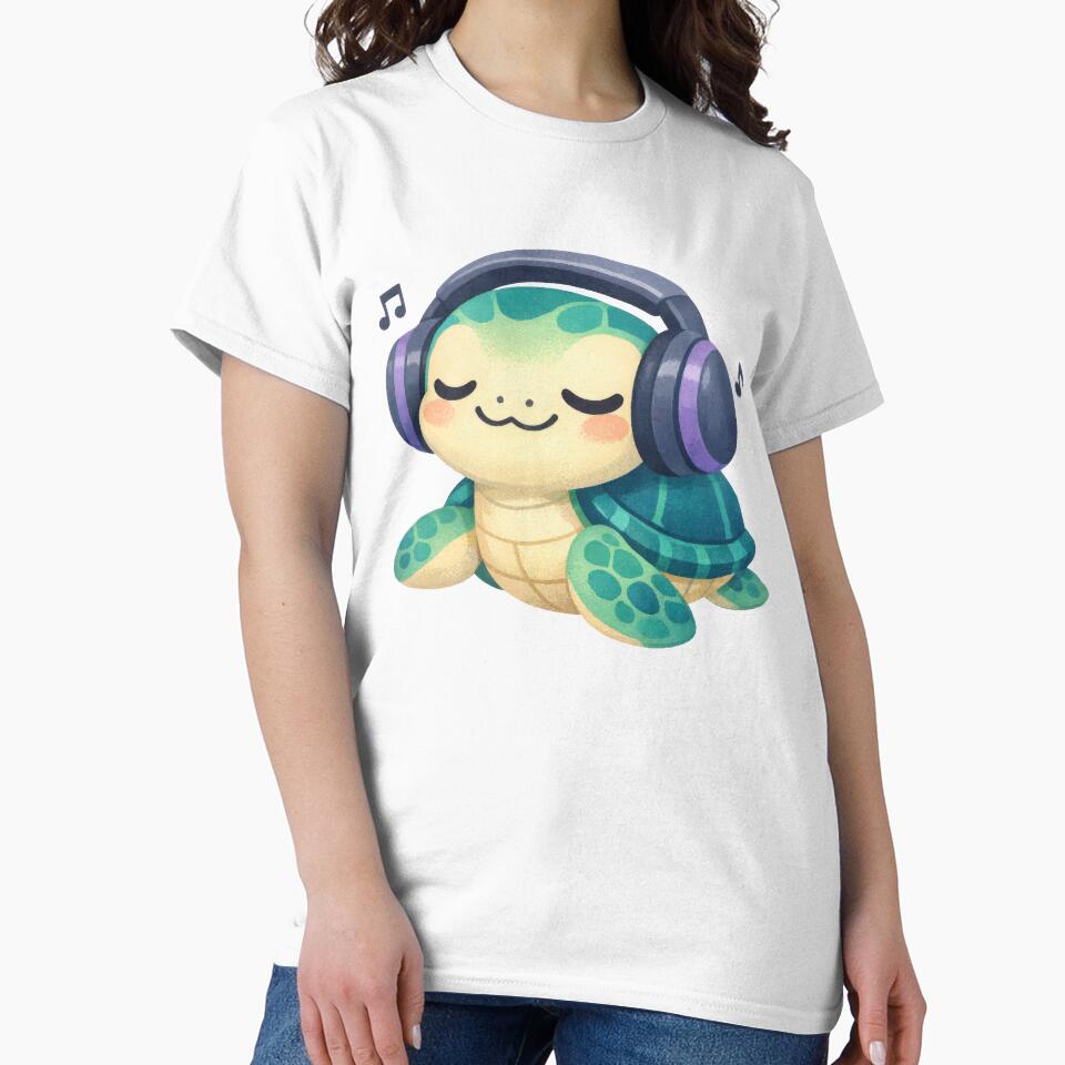 Music Lover Sea Turtle Wearing Oversized Headphones by zoughlal