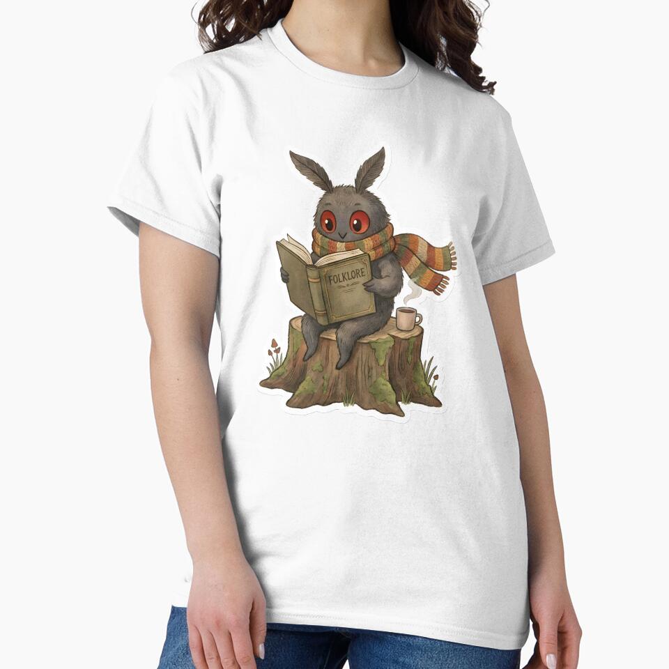Cute Mothman Character Vintage Reading Cryptid Illustration Cozy Book Lover Aesthetic by StickyGuys