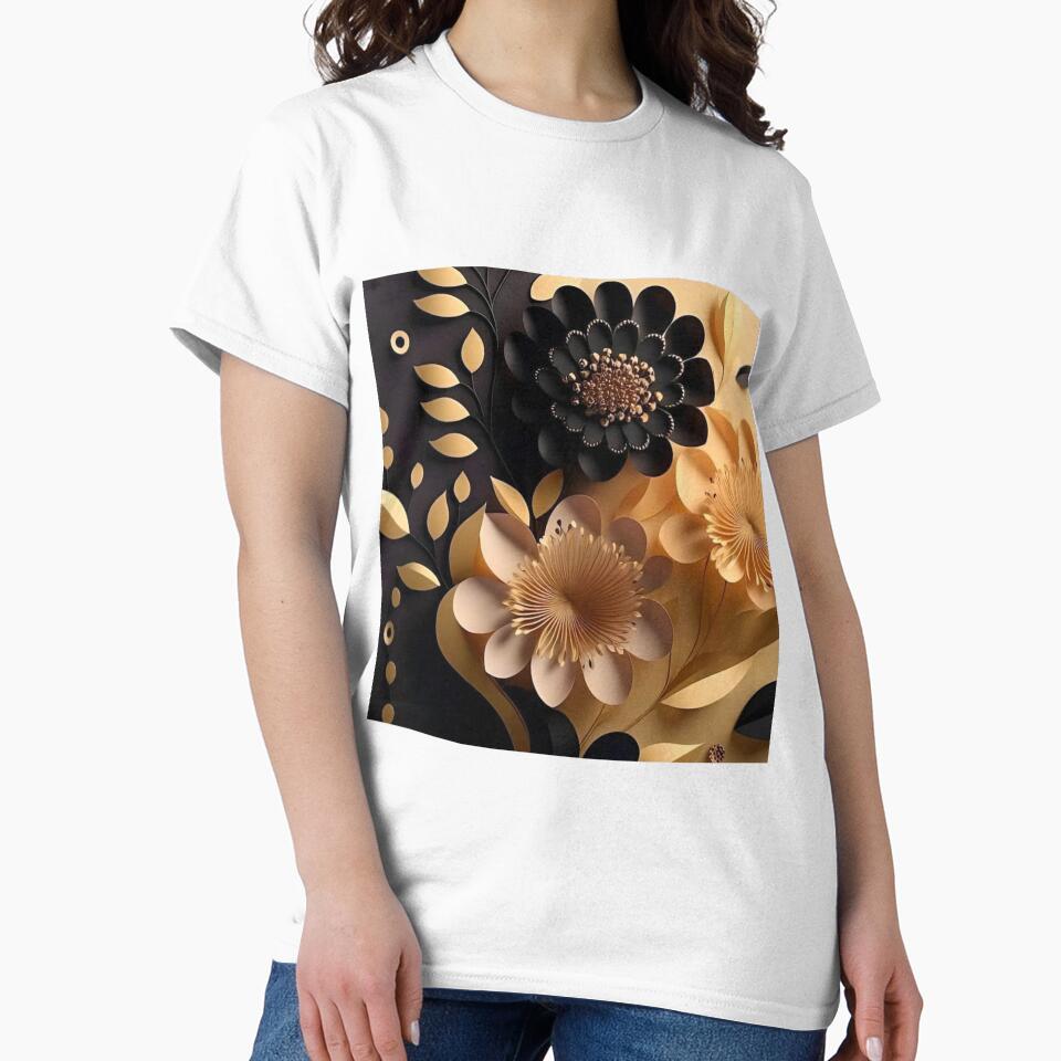 3D Black and Gold Floral Decor Graphic for Apparel & Home Decor by Compass and a Camera