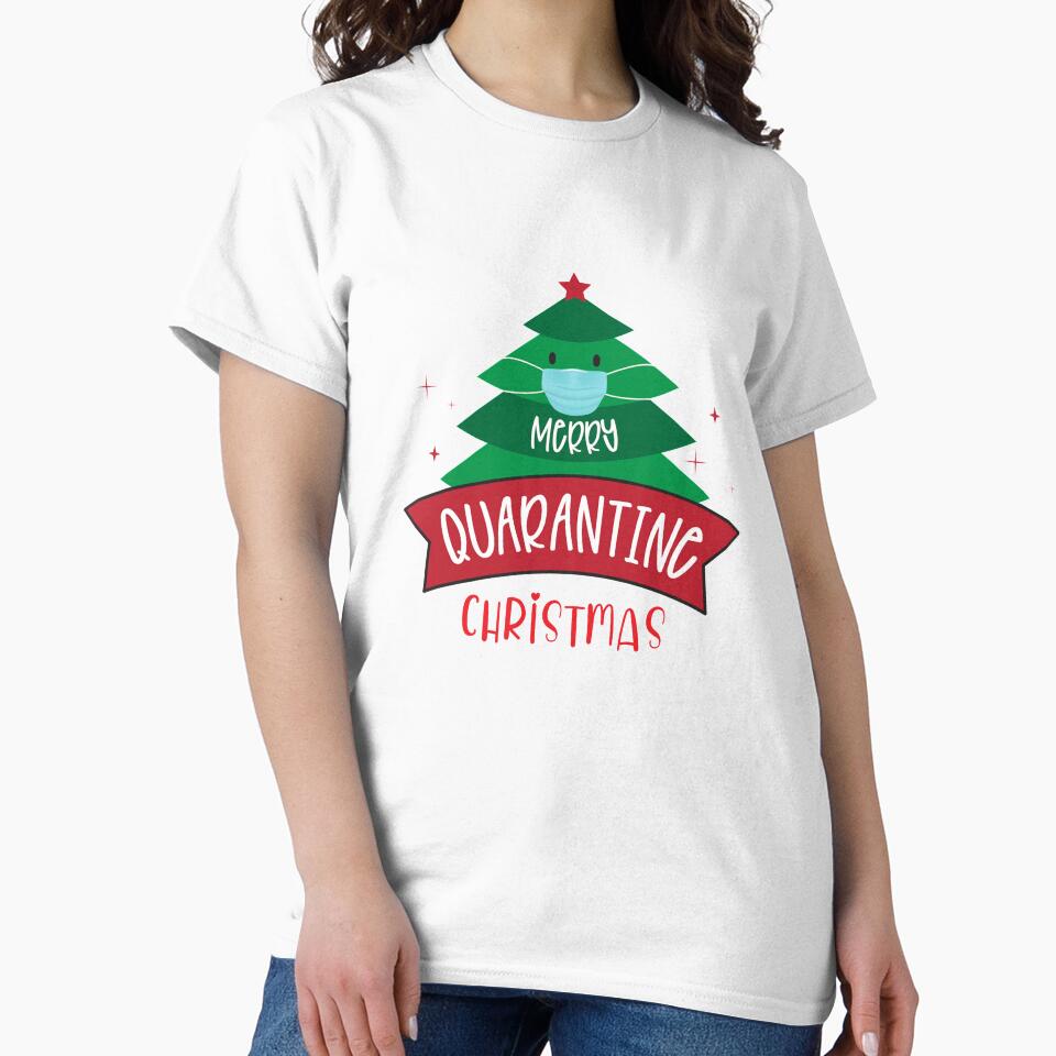 Funny Merry Quarantine Christmas Tree Wearing mask Essential T-Shirt by PilaStudio