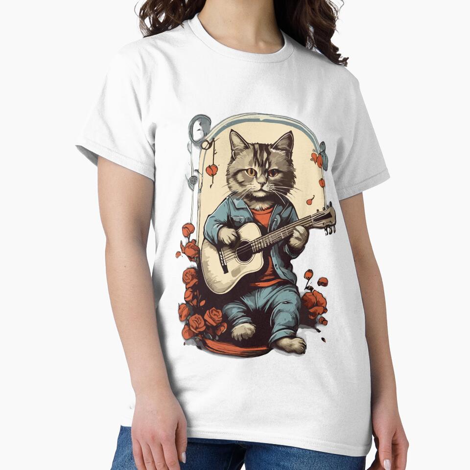 Cat playing a guitar vintage design by Mahamansour