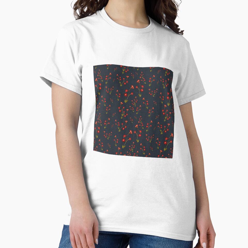 Flower red pattern a cute watercolor illustration grey by Yana Mustafina | Boho Soulful Designs