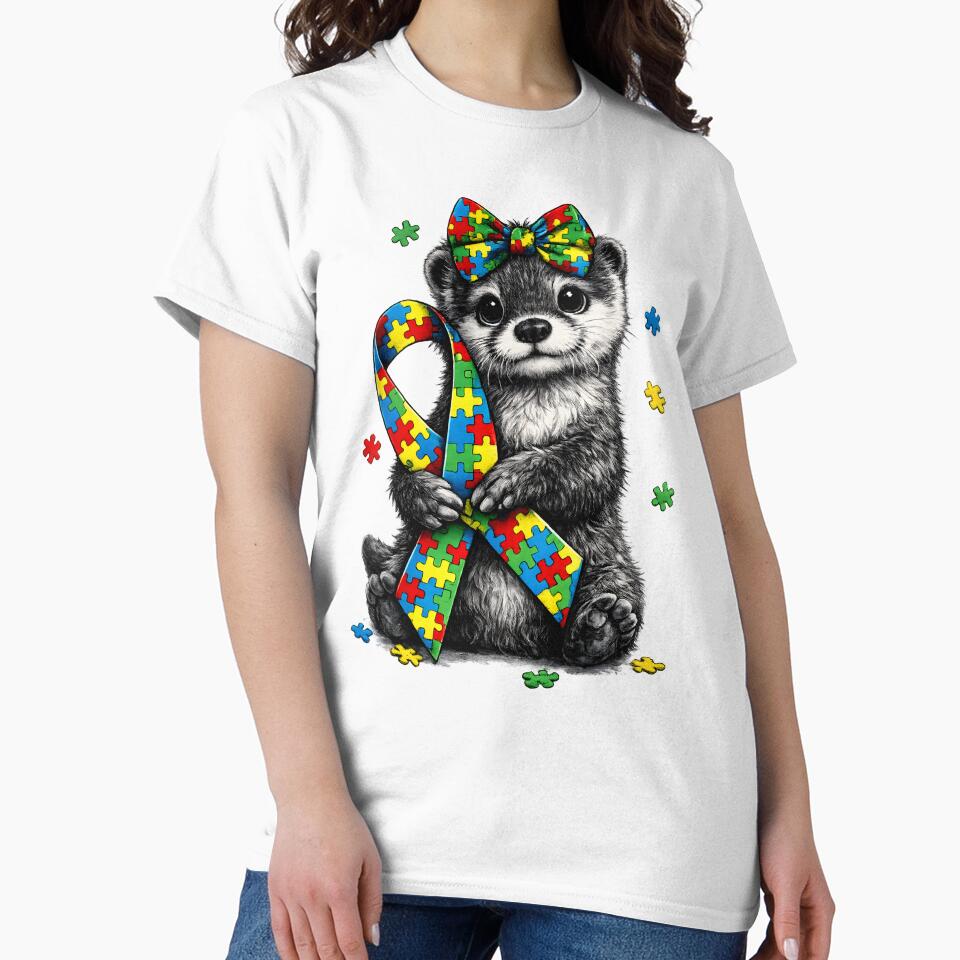 Autism Highland Otter Puzzle Ribbon – Cute Retro Autism Awareness Design by Design-KS