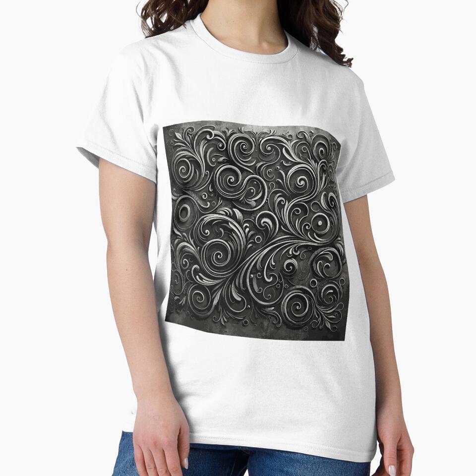 Dark Academia Scroll Pattern in Metallic Grunge Charcoal Grey by SamJanner