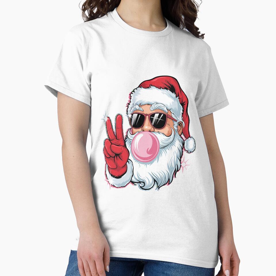 Retro Santa Christmas Blowing Bubble, Vintage Merry Christmas , Funny Santa With Sunglasses Xmas Holiday Sublimation by Bouchey