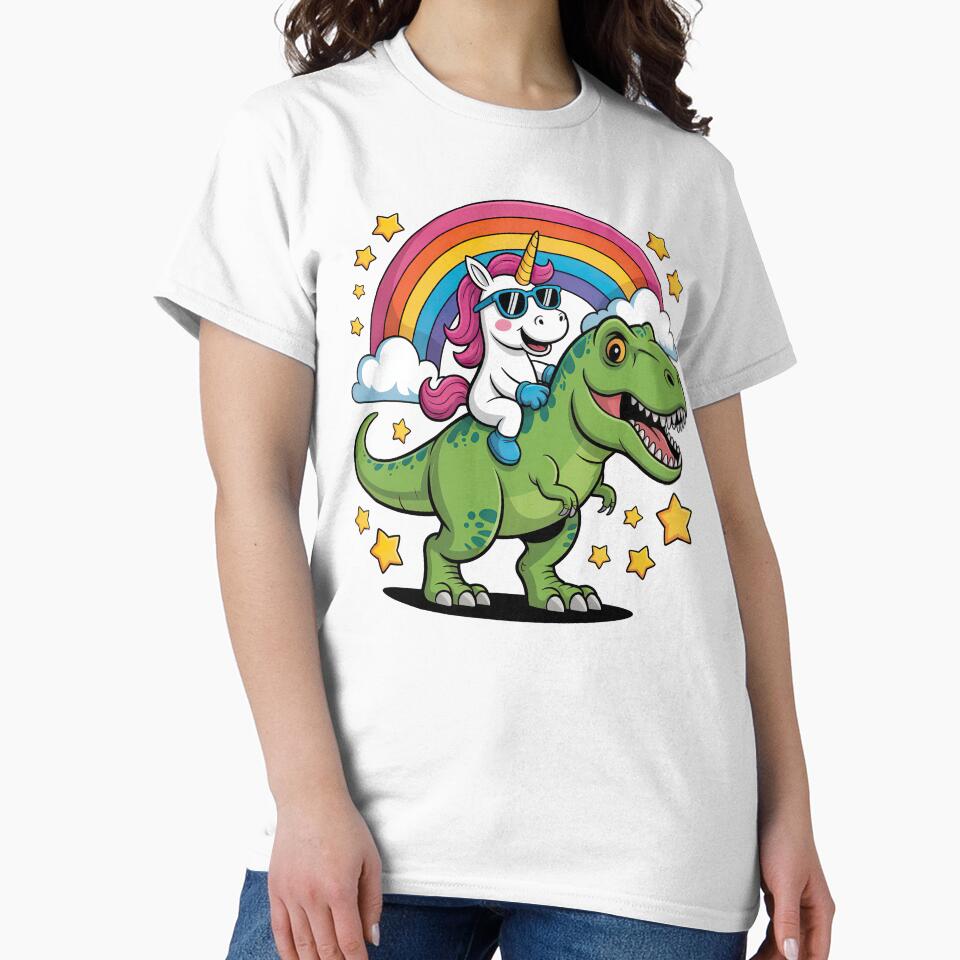 Cartoon Dinosaur And Unicorn, Unicorn Riding Dinosaur by graphic-genie