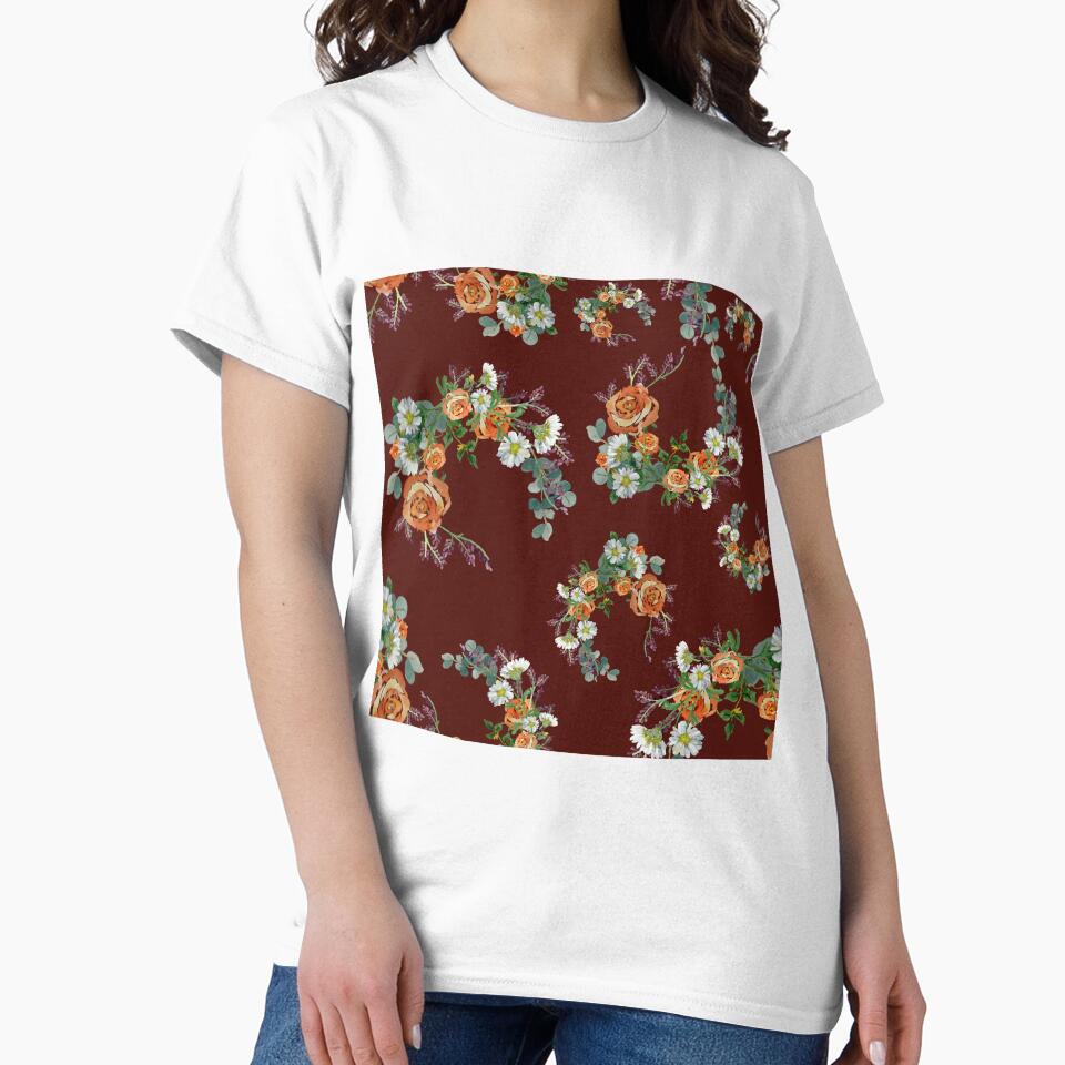 Flower rose daisy branch pattern a watercolor red by Yana Mustafina | Boho Soulful Designs