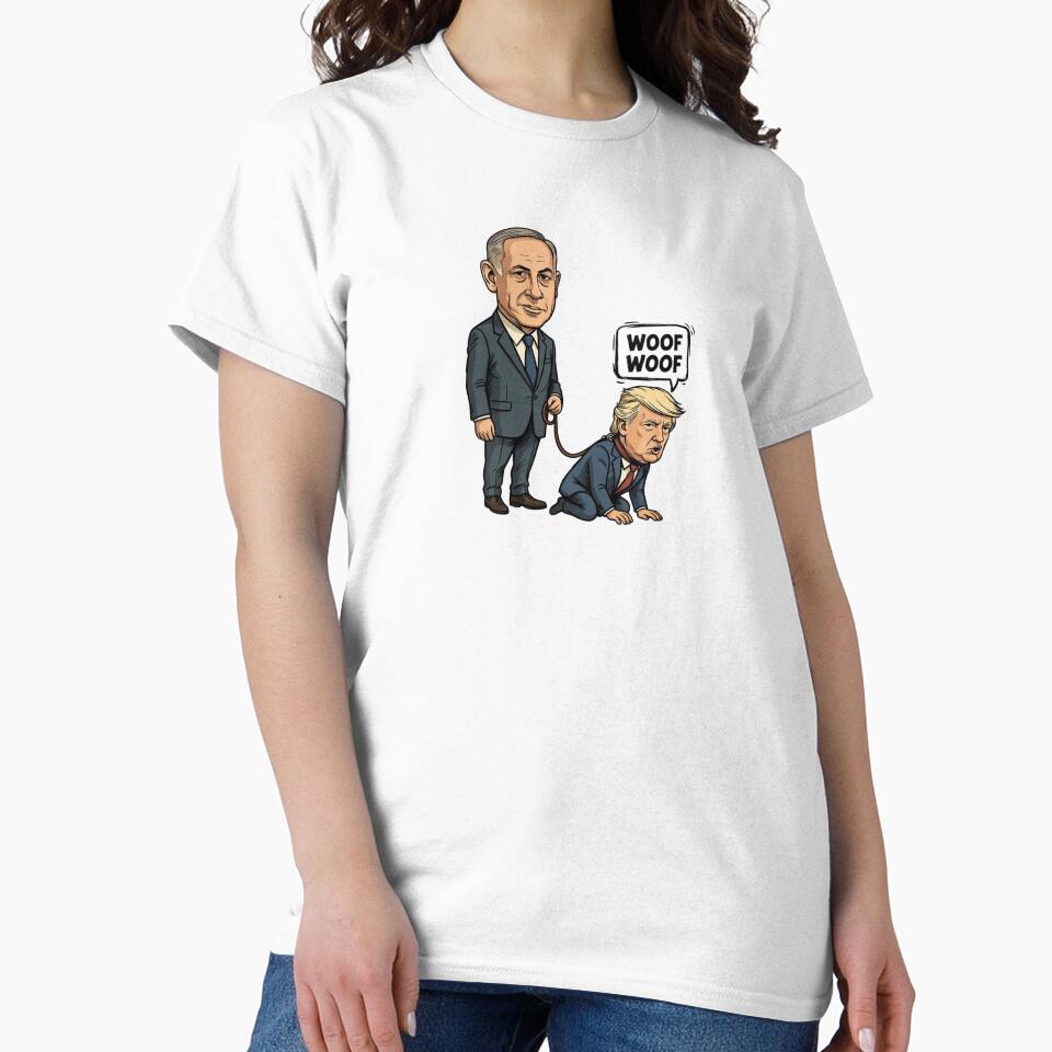 Netanyahu Walking Trump Dog Political Satire Caricature by Essémké