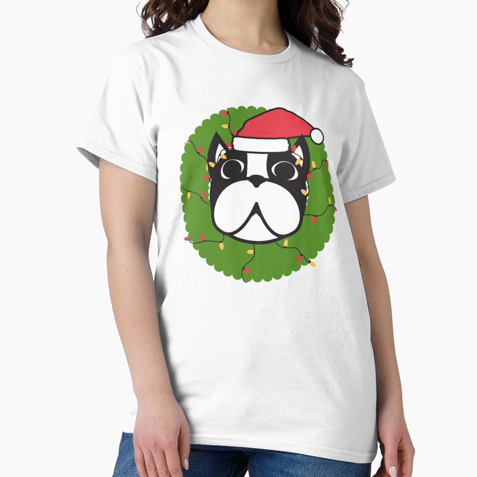 Cute Boston Terrier Merry Christmas Tree Funny Hello Winter Essential T-Shirt by PilaStudio