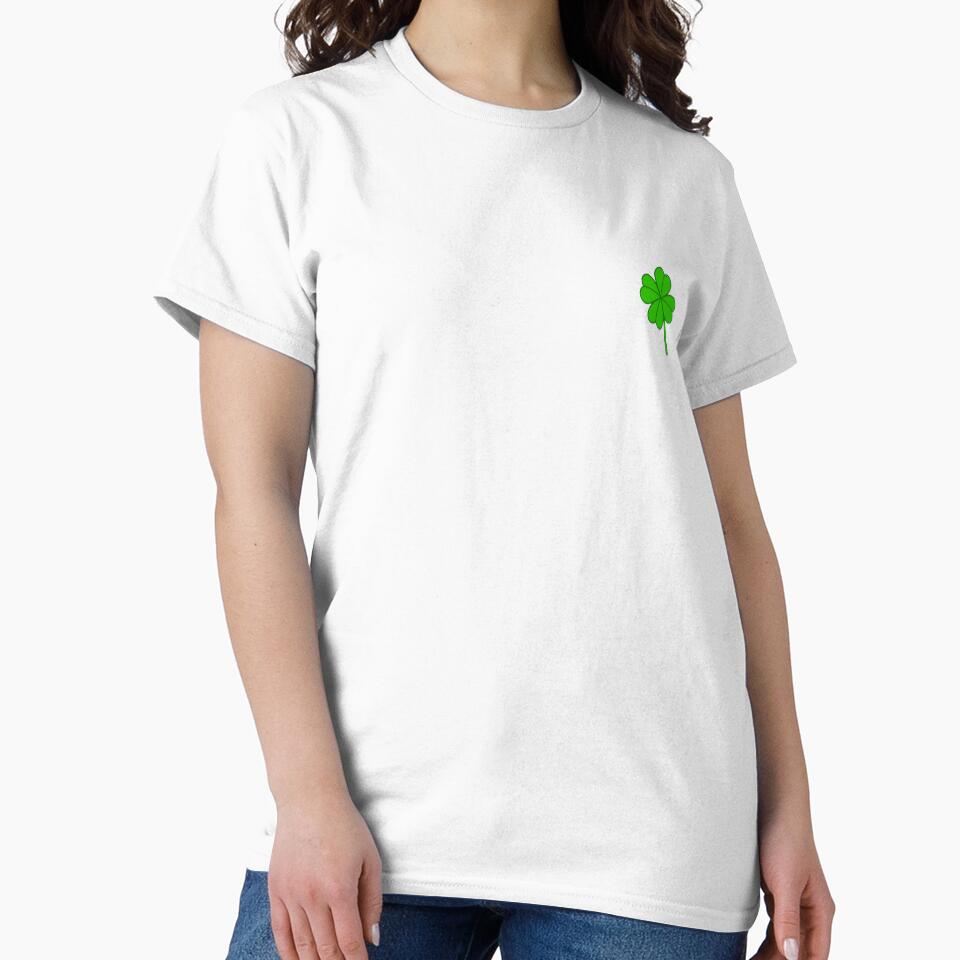 Green 4 Leaf Clover Pocket Patch T-Shirt for Men and Women by AllStarMerch