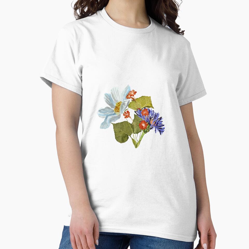 Camomile red blue flower bouquet a watercolor by Yana Mustafina | Boho Soulful Designs