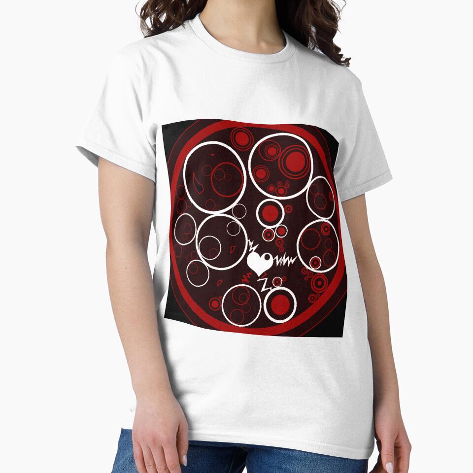 RED AND BLACK CIRCLES WITH LIGHTNING WHITE LOVE HEART ART DESIGN by ozcushionstoo