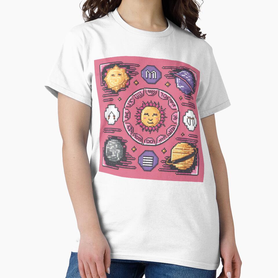 Pixel Art Rose and Astrology Design - Planets, Sun, Moon, and Stars for Clothing, Mugs, Accessories, and Stickers by AlanCStore