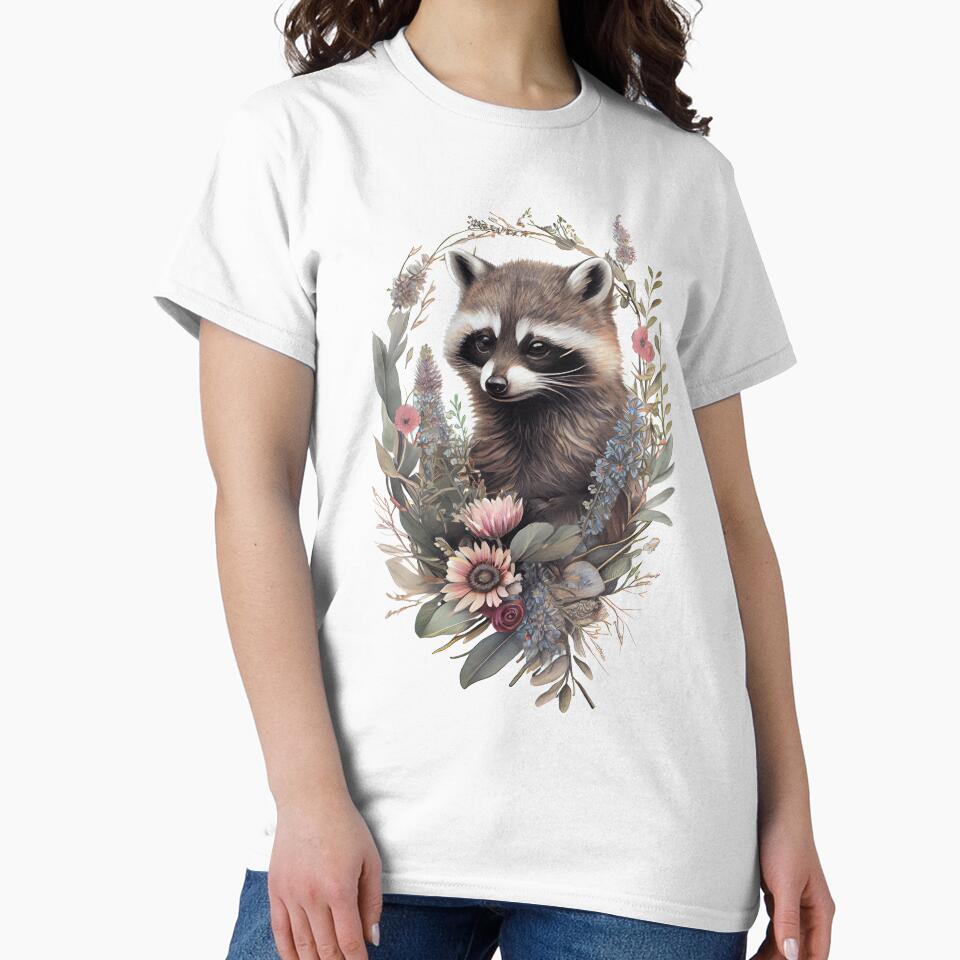Cute Cottagecore Floral Raccoon Woodland Aesthetic by SpookshowDesign