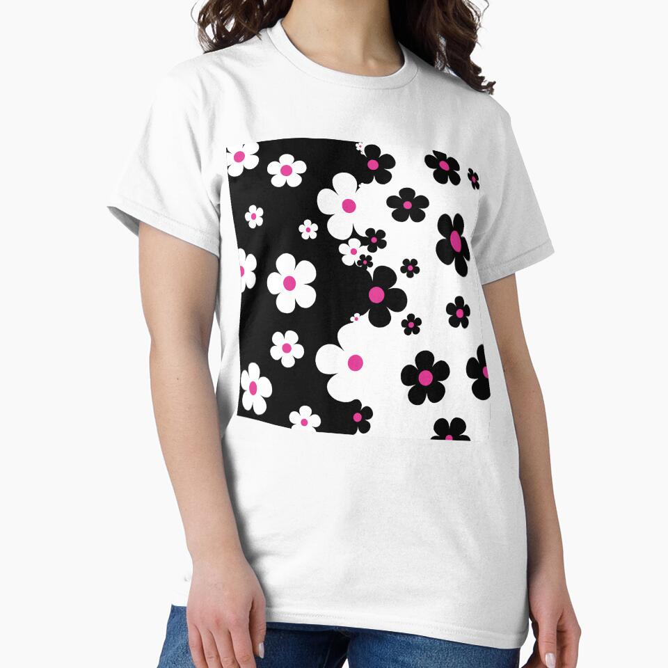 60's Retro Pop Small Flowers in Black, White and Pink by MellowCat