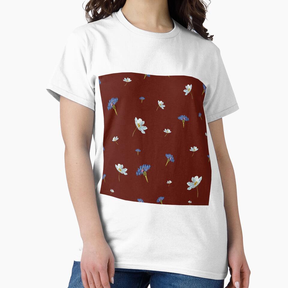 Flower blue daisy pattern seamless a watercolor red by Yana Mustafina | Boho Soulful Designs