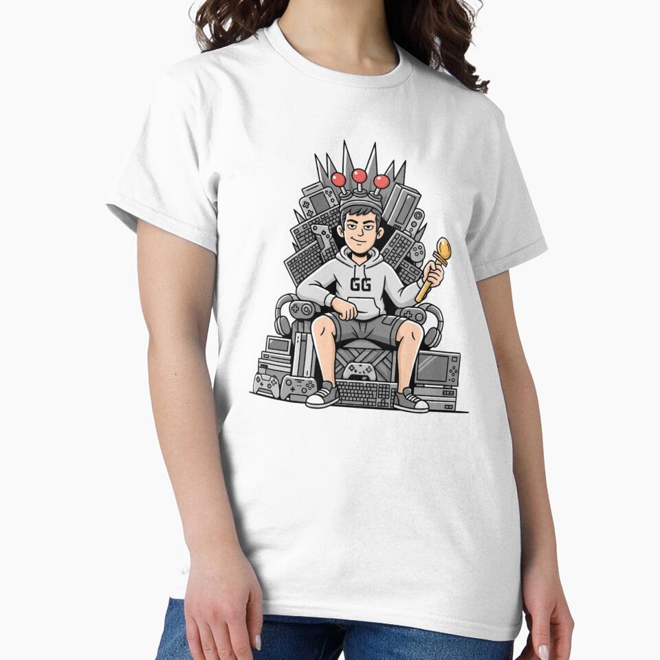 GG Gamer King on Retro Gaming Throne – Victory & Skill Illustration by VireonTees