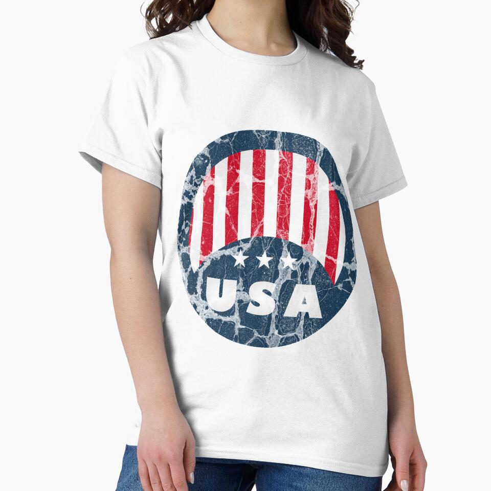 Round Distressed USA Flag T-Shirt for Men and Women by AllStarMerch