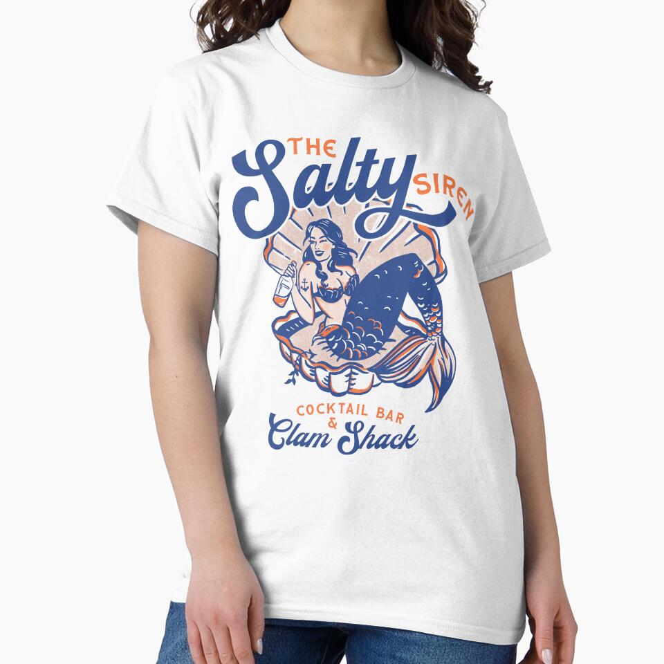 The Salty Siren Cocktail Bar & Clam Shack. Cute Retro Mermaid Travel Art by The Whiskey Ginger Design Shop