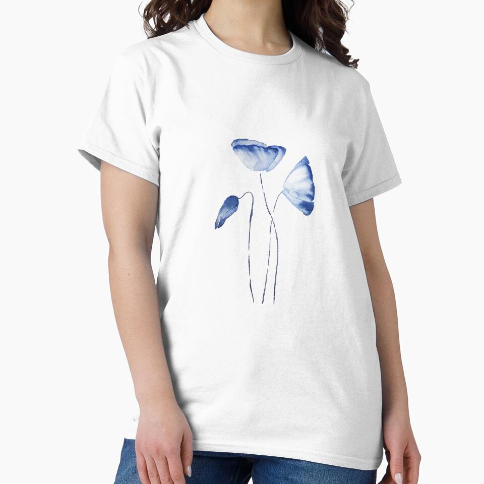 hand painted indigo poppy watercolor by ColorandColor