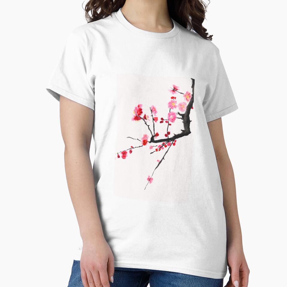 hand painted red plum flower in pink background by ColorandColor