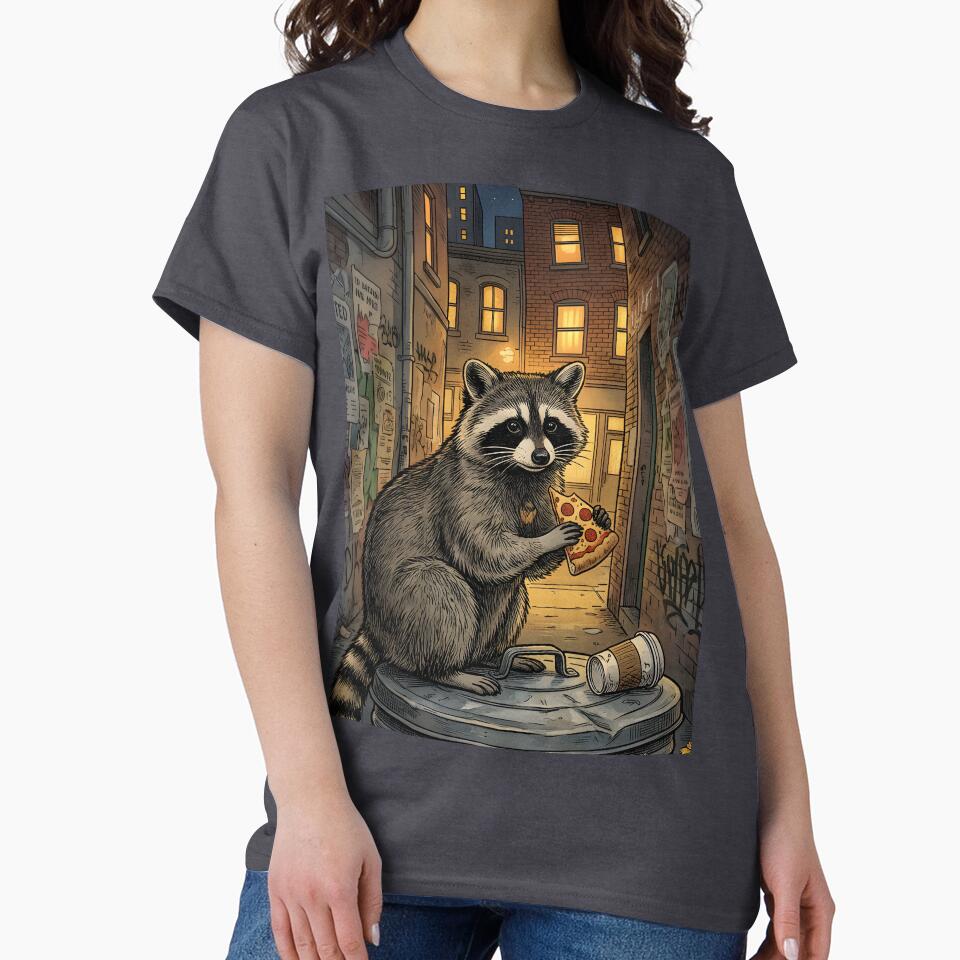 Urban raccoon eats pizza beneath Toronto city lights by CoffeeinBloom