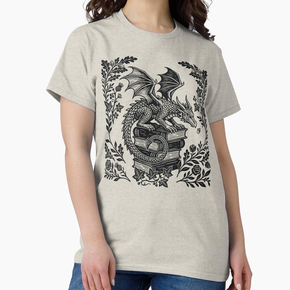 Dragon & Books Fantasy Reader Floral Bookish by Y-Vibes