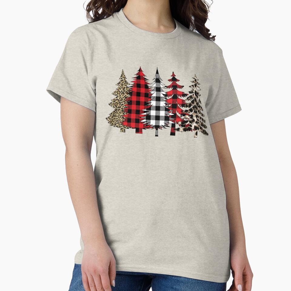 Leopard Print Buffalo Plaid Pine Trees Christmas Design by TRIPPYPRINTS