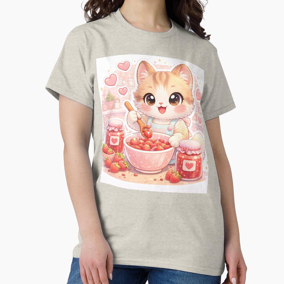 Kawaii Kitten Making Strawberry Jam – Cute Pastel Cat Kitchen Dessert Sticker by Furfolkz