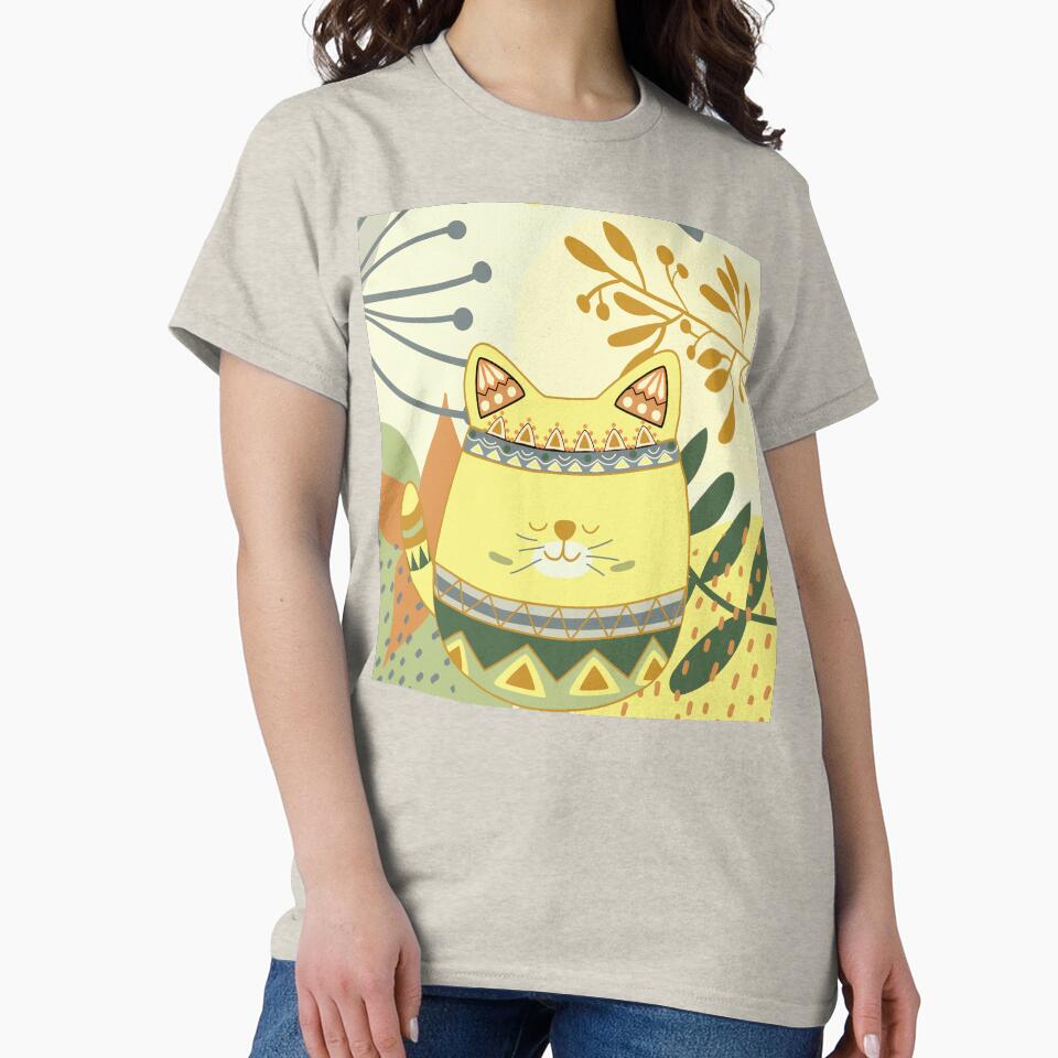 Chubby Boho Kitty Cat with a Chic Boho Background (Yellow Kitty Version) by JoyOfHopeStore