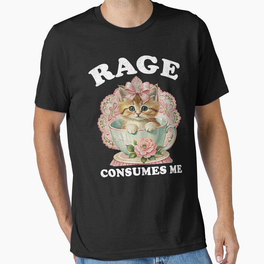 Rage Consumes Me Funny Kitten Tshirt, Funny Cat Meme Shirt, Funny Hilarious Floral Kitten Meme, Funny Mental Health Meme, Y2k Aesthetic by Rosqzz