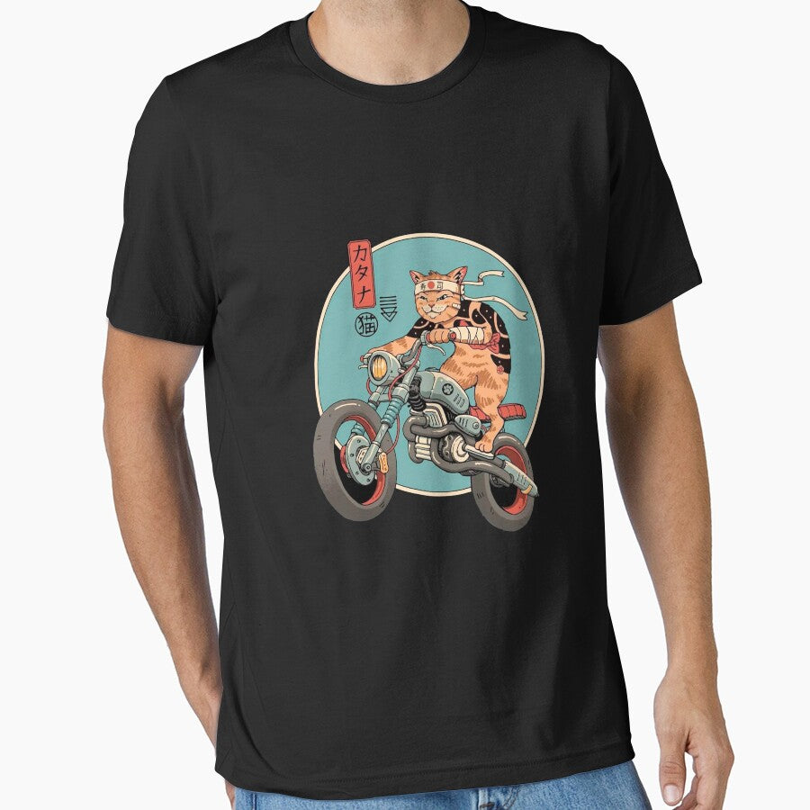 Samurai Biker Cat - Japanese Aesthetic Retro Art by martirush