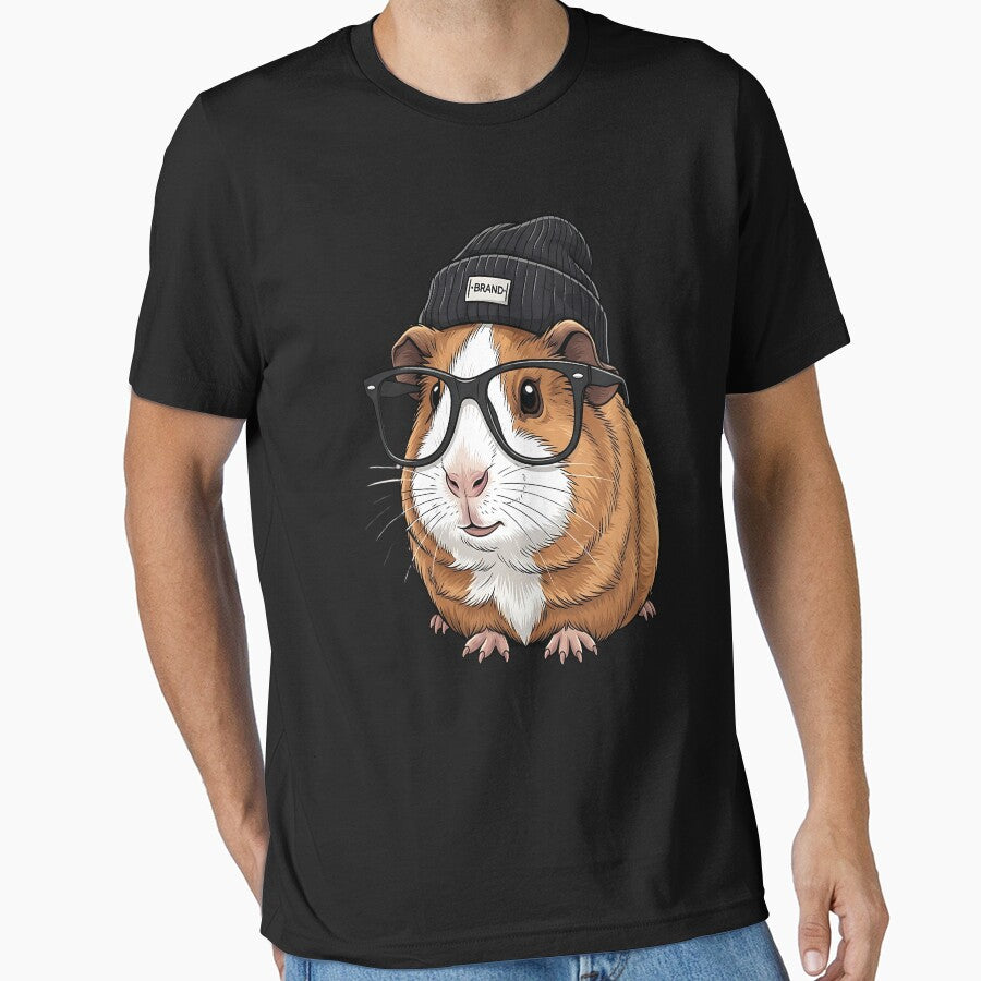 Hipster Guinea Pig T-Shirt – Cute Nerd Rodent with Glasses & Beanie by Dhakagallere