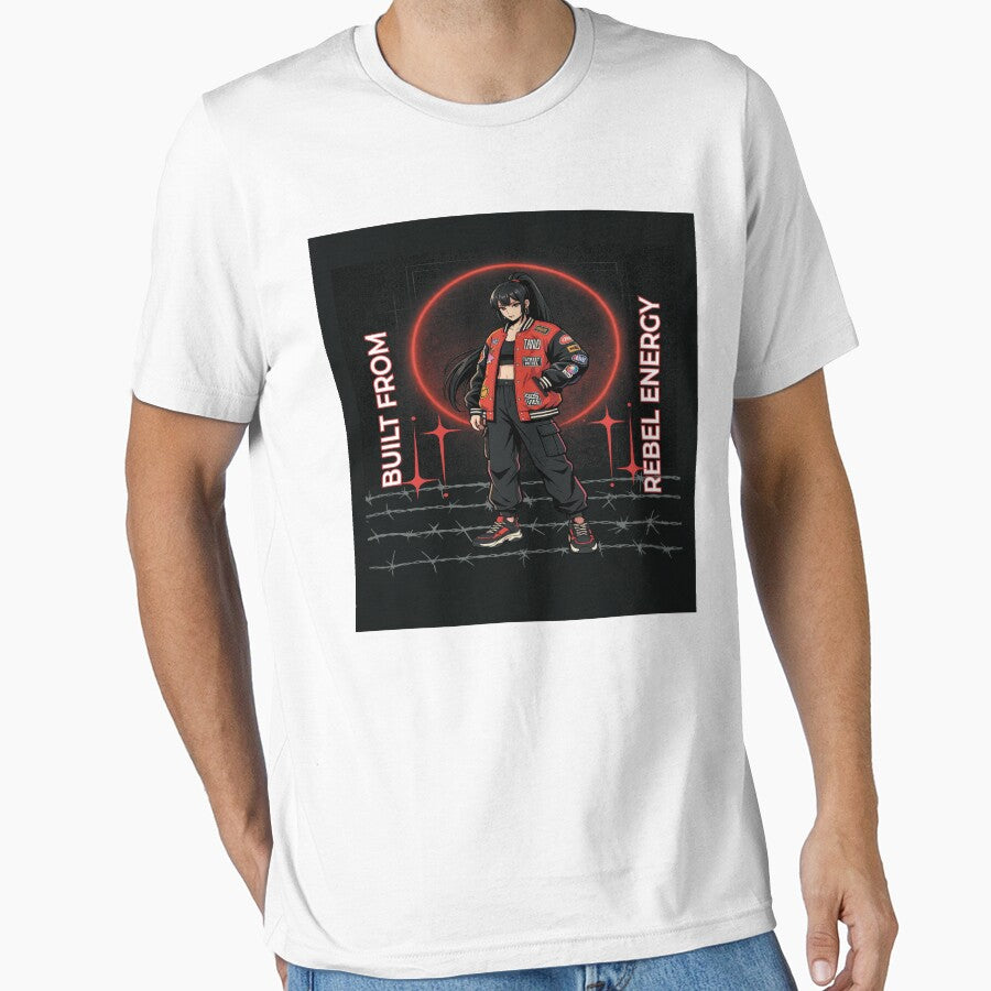 Built From Rebel Energy Anime Streetwear Girl Graphic T-Shirt – Urban Red Aesthetic Punk Style by designreach