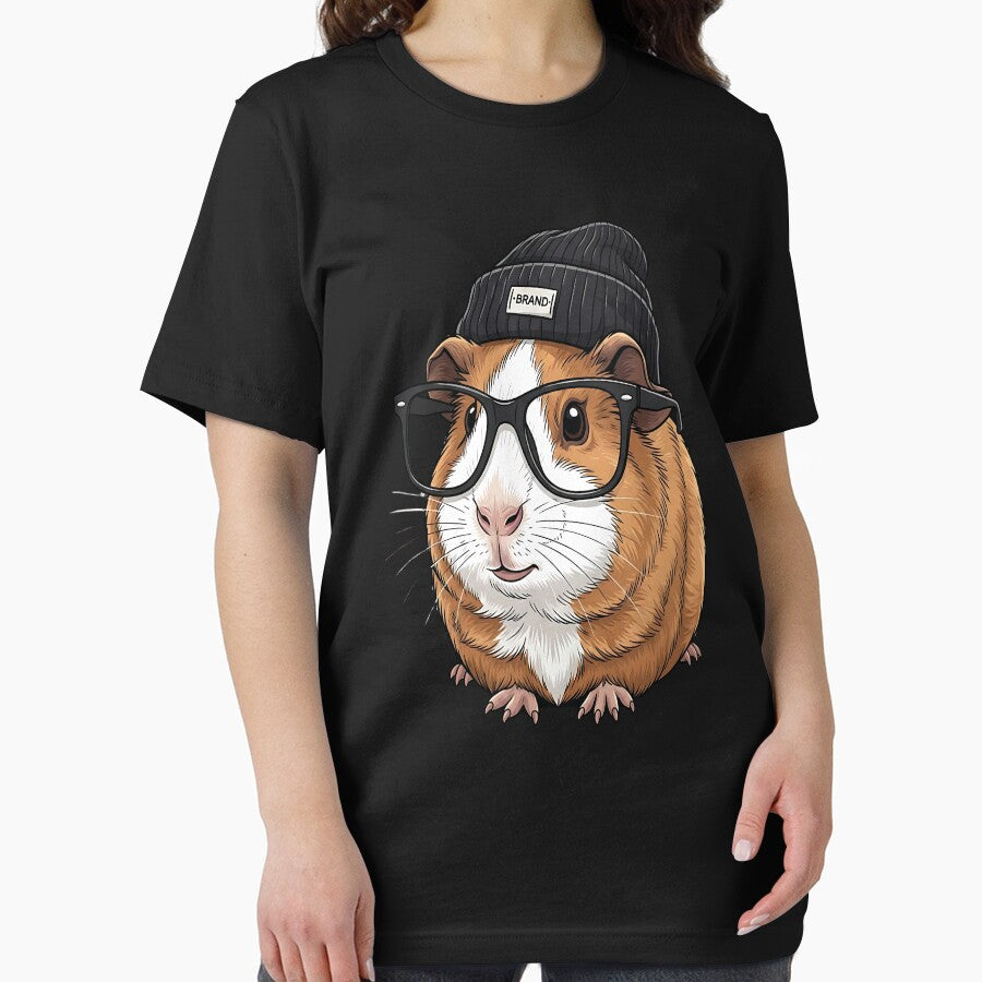 Hipster Guinea Pig T-Shirt – Cute Nerd Rodent with Glasses & Beanie by Dhakagallere