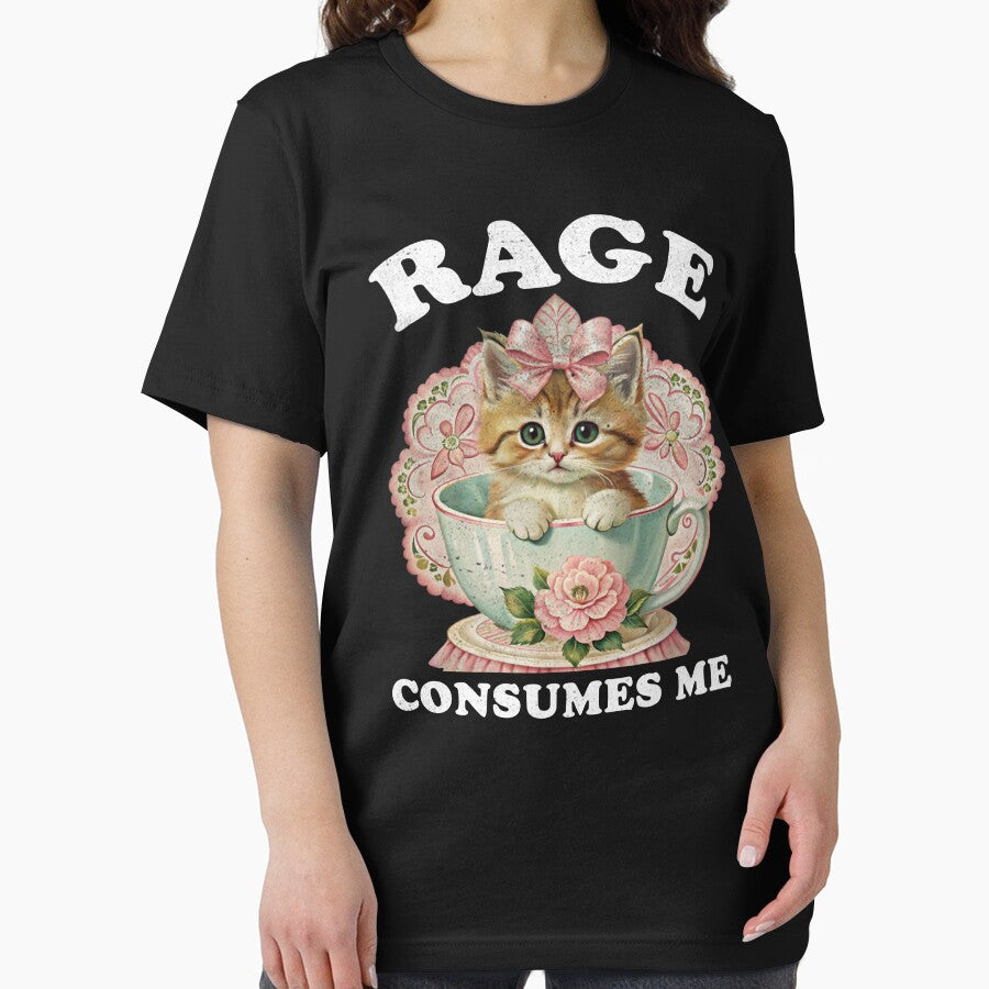 Rage Consumes Me Funny Kitten Tshirt, Funny Cat Meme Shirt, Funny Hilarious Floral Kitten Meme, Funny Mental Health Meme, Y2k Aesthetic by Rosqzz
