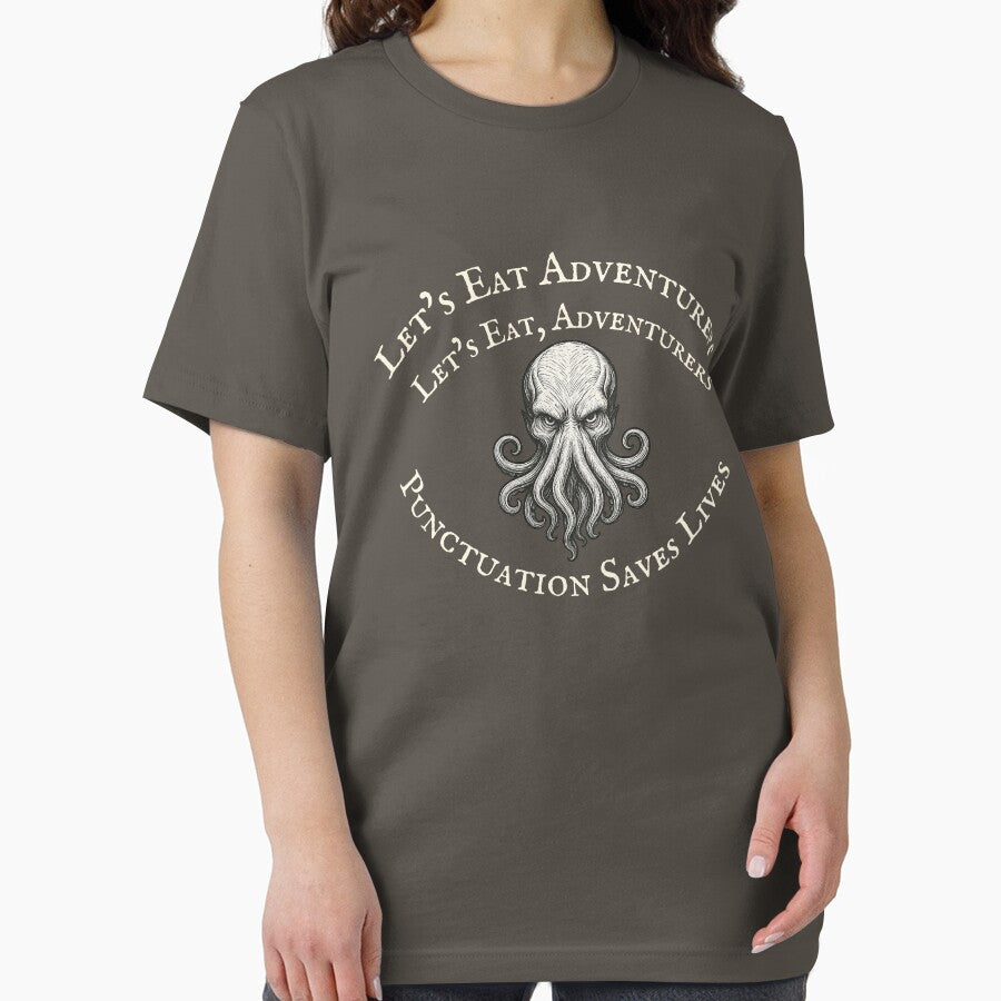 Let's Eat Adventurers - Let's Eat, Adventurers - Punctuation Saves Lives - Vintage Fantasy Illithid Shirt by TenkaTees