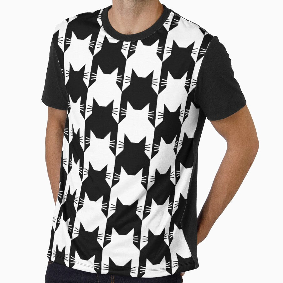 Catstooth Cat Houndstooth Black and white Large by Feeling Artsy