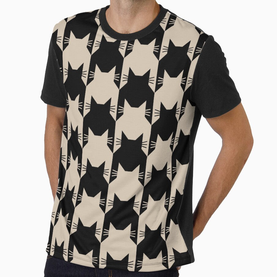 Catstooth Cat Houndstooth Black and Beige Large by Feeling Artsy