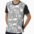 All over Dinosaur Outline Drawing with Palm Trees on Gray Ground by MMPlastic