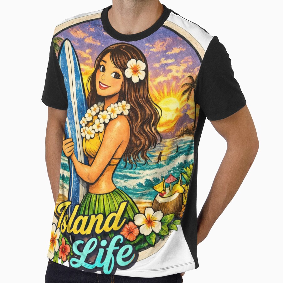 Hawaiian Surfer Girl Beach Logo – Tropical Surf Vibes & Island Style by ParfaitPrints