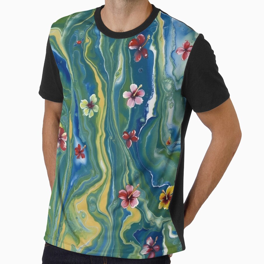 Tropical Hibiscus Floral Marble Abstract AOP by Trove Designs